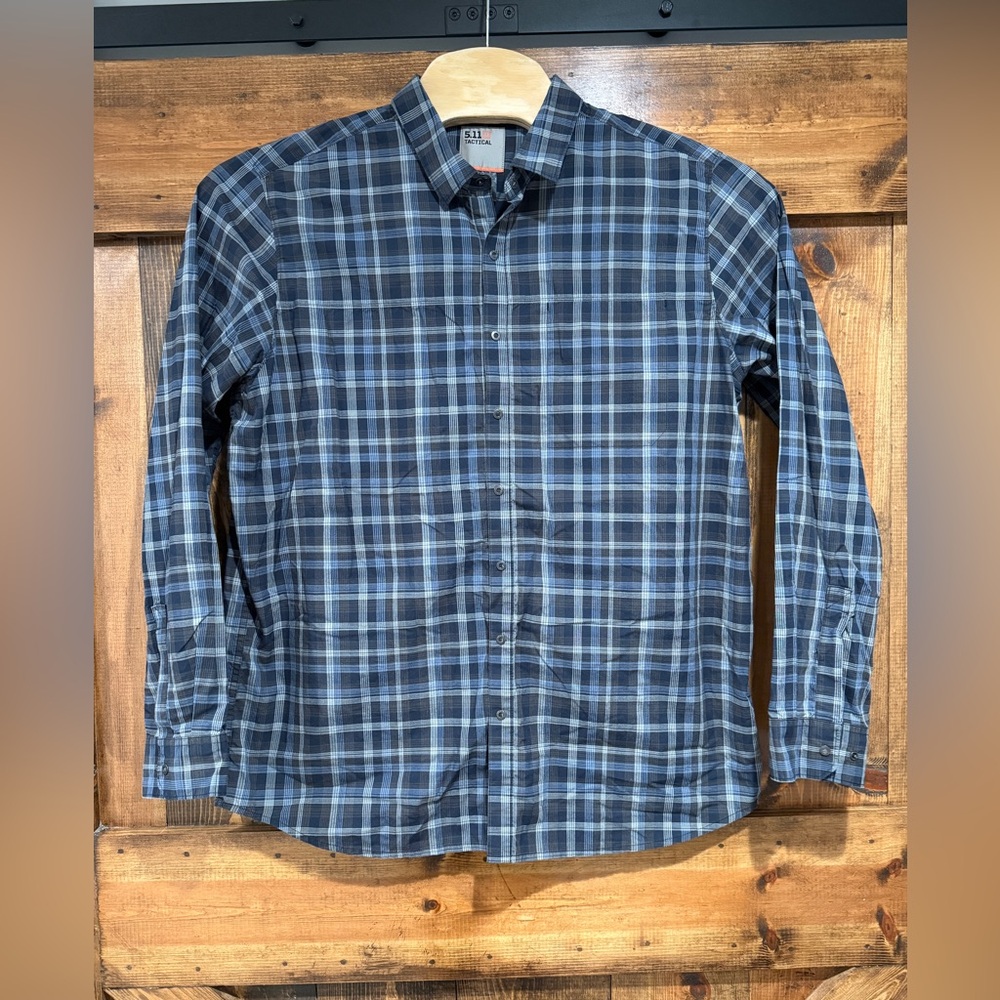 Men's 5.1.1‎ Tactical Long Sleeve Blue Gray Plaid Snap Shirt Size XL